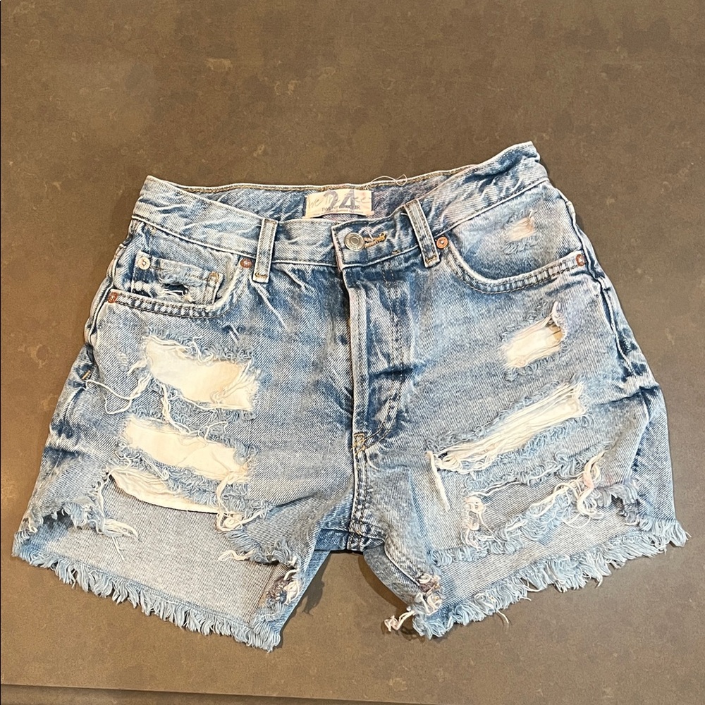Free People We The Free Distressed Denim Jean Cut-Off Shorts - Size 24